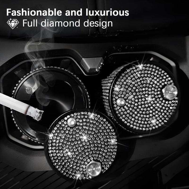 Sandfren Bling Car Ashtray, Crystal Rhinestone Smokeless Vehicle Cup Holder Cigarette Ashtray with Lid, Portable Auto Interior Accessories for Women Girls, Universal for Truck SUV Sedan (Black) - Image 4